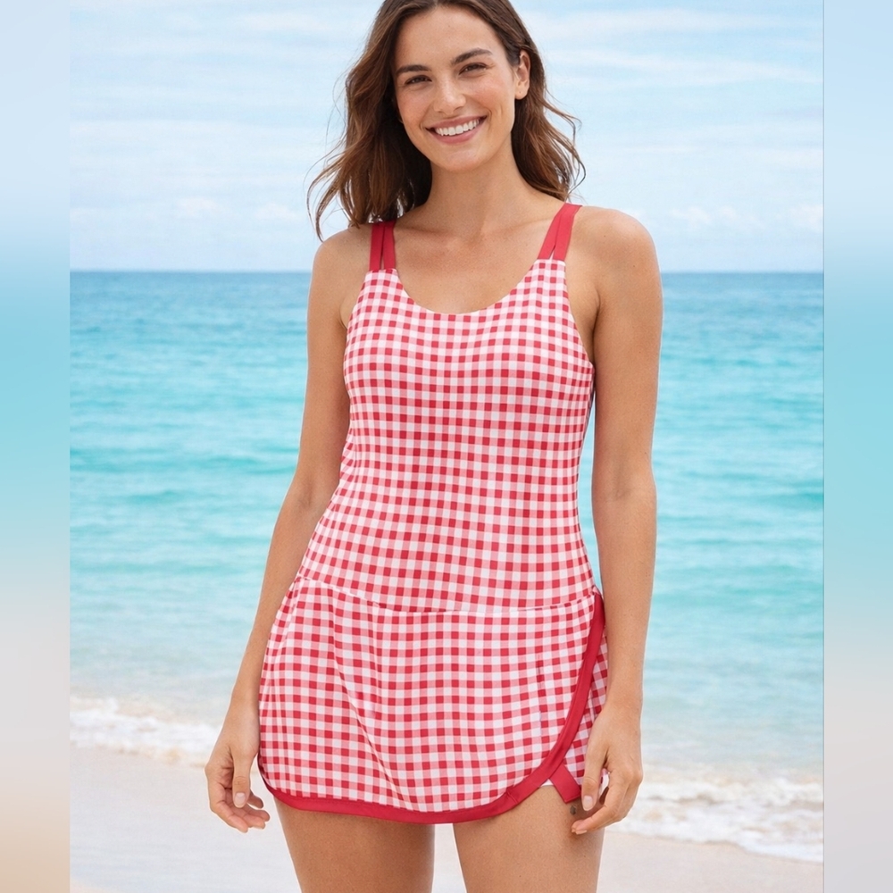 Lands’ End × Draper James Gingham Swim Dress Size 10 Preppy Modest